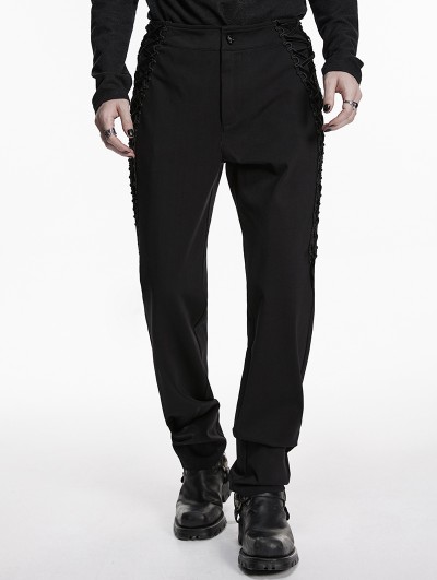 Punk Rave Black Gothic Strapped Slim Fit Pants for Men