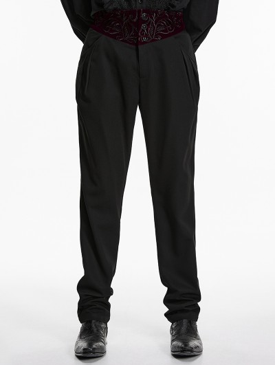 Punk Rave Black and Red Gothic Embroidered Velvet Patched Pants for Men
