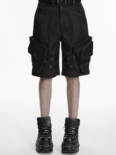 Punk Rave Black Gothic Punk Street Functional Pocket Shorts for Men