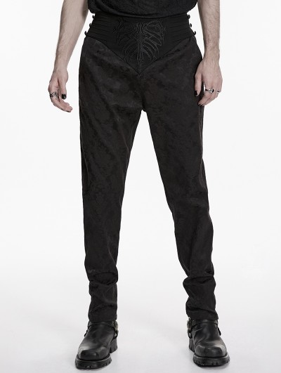 Punk Rave Black Gothic Embroidered Skeleton Pattern Pants for Men