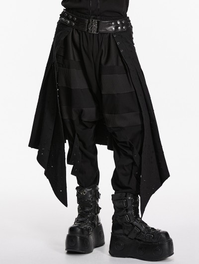 Punk Rave Black Gothic Punk Irregular Stud Belted Skirt for Men