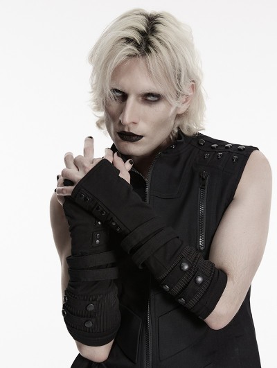 Punk Rave Black Gothic Cyberpunk Rivets Gloves for Men