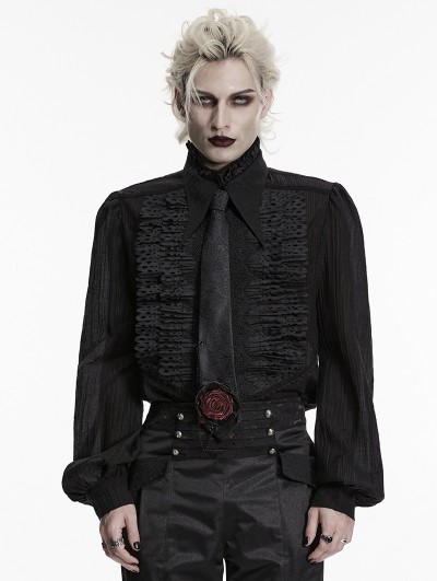 Punk Rave Black Gothic Retro Dark Jacquard Rose Tie for Men
