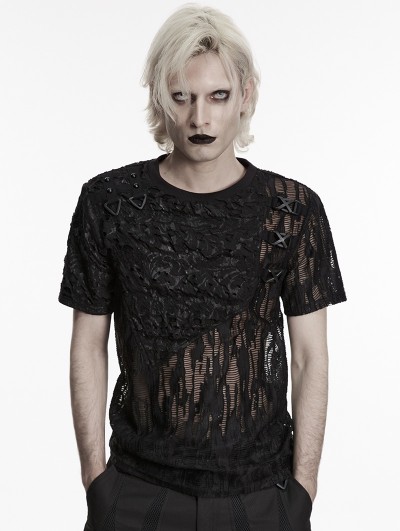 Punk Rave Black Punk Asymmetric Gothic Decadent T-Shirt for Men