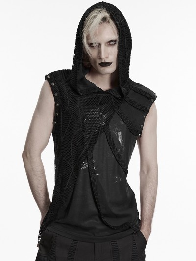 Punk Rave Black Punk Gothic Printed Hooded Tank Top for Men