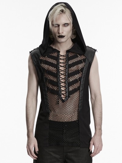 Punk Rave Black Gothic Punk Skeleton Vision Hooded Vest Top for Men