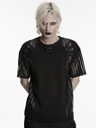 Punk Rave Black Gothic Mesh Cage Short Sleeves T-Shirts for Men