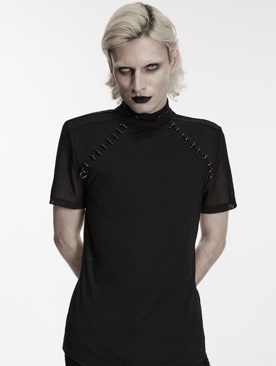 Punk Rave Black Dark Gothic Punk Mesh Short Sleeves T-Shirt for Men