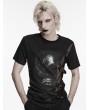 Punk Rave Black Gothic Printed Punk Mesh Spliced T-Shirt for Men