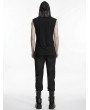 Punk Rave Black Gothic Punk Simple Hooded Sleeveless T-Shirt for Men