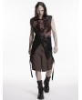 Punk Rave Black and Coffee Gothic Wasteland Hooded Tattered Vest Top for Men