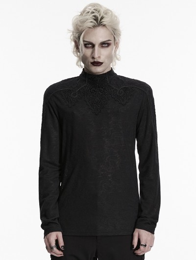 Punk Rave Black Gothic Dark Decal Patterned Knitted T-Shirt for Men