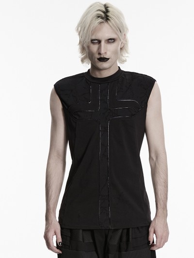 Punk Rave Black Gothic Punk Minimalist Cross Vest Top for Men