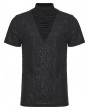 Punk Rave Black Gothic Patterned Pleated Drape T-Shirt for Men