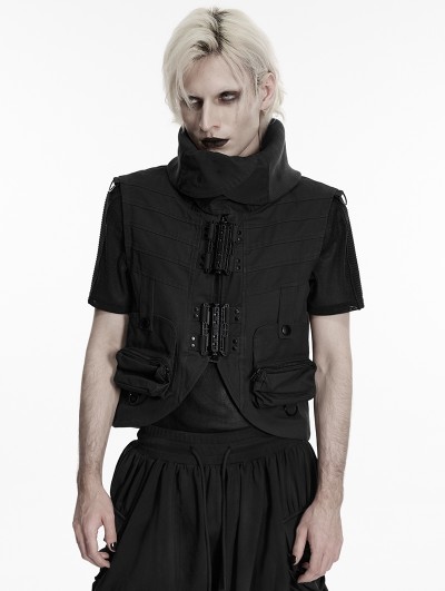 Punk Rave Black Gothic Punk Wasteland Distressed Vest for Men