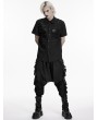 Punk Rave Black Gothic Punk Distressed Mesh Spliced Shirt for Men
