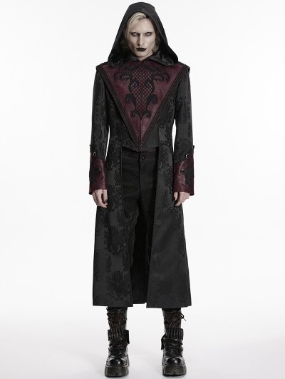 Punk Rave Black and Red Assassin's Creed Gothic Embroidered Coat for Men