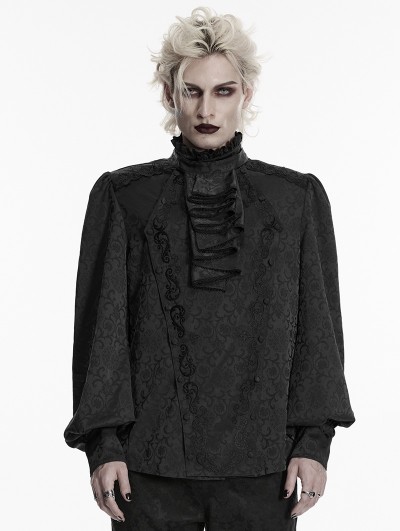 Punk Rave White Gorgeous Gothic Coffin Embroidered Men's Shirt with Detachable Collar