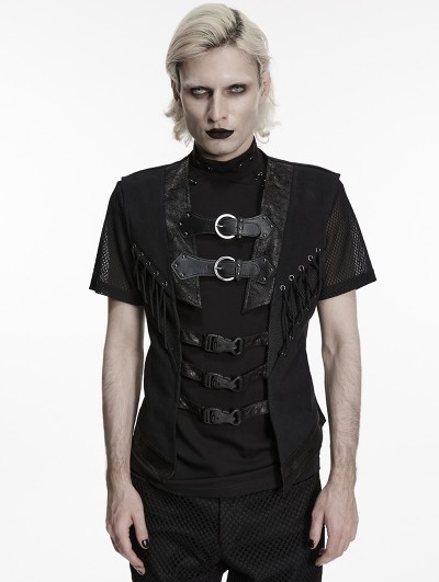 Punk Rave Black Gothic Punk Open Structure Vest for Men
