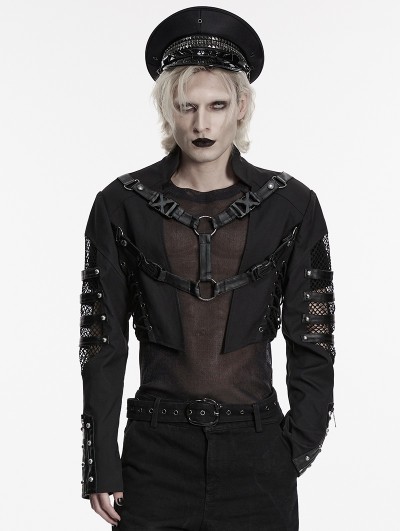 Punk Rave Black Gothic Punk Savage Cropped Jacket for Men