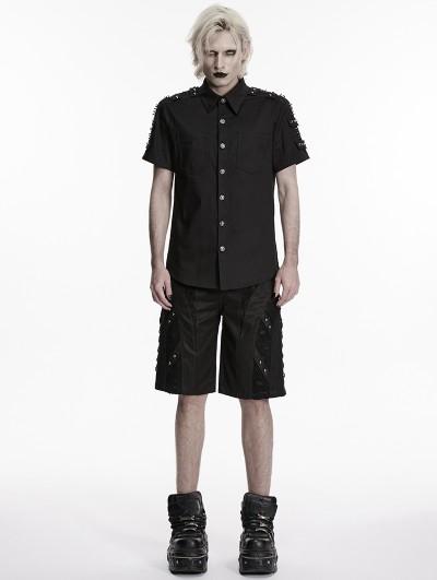 Punk Rave Black Gothic Men's Punk Hardcore Shirt with Studs and Rings