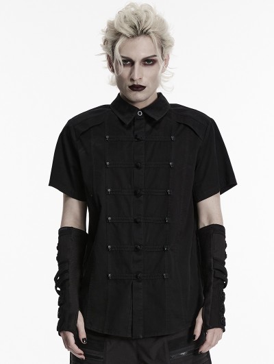 Punk Rave Black Punk Gothic Skull Frog Button Shirt for Men