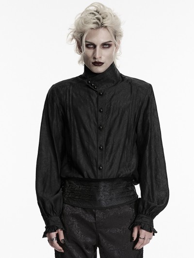 Punk Rave Black Gothic Retro Palace Lantern Sleeve Jacquard Shirt for Men
