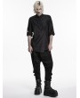 Punk Rave Black Gothic Dark Punk Asymmetric Placket Shirt for Men