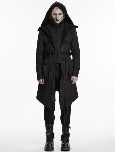 Punk Rave Black Gothic Punk Warrior Hooded Jacket for Men