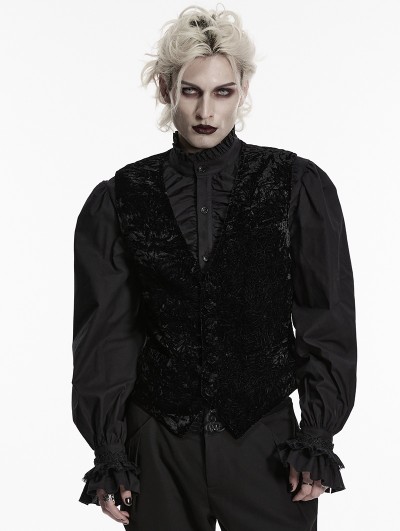 Punk Rave Black Gothic Retro Patterned Velvet Waistcoat for Men