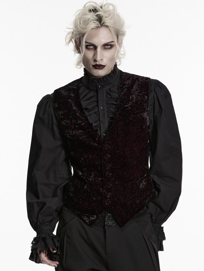 Punk Rave Black and Red Gothic Retro Patterned Velvet Waistcoat for Men