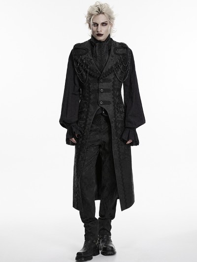 Punk Rave Black Gothic Drama Lapel Collar Long Vest for Men