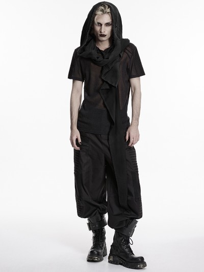 Punk Rave Black Wasteland Gothic Hooded Irregular Cape Vest for Men