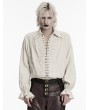 Punk Rave Ivory Retro Gothic Distressed Lace-Up Shirt for Men