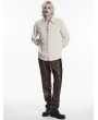 Punk Rave Ivory Retro Gothic Distressed Lace-Up Shirt for Men