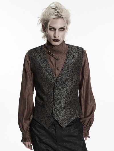 Punk Rave Black and Coffee Gothic Retro Jacquard Waistcoat for Men