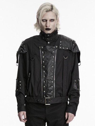 Punk Rave Black Gothic Punk Military Style Short Jacket for Men