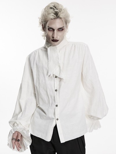 Punk Rave White Retro Gothic Jacquard Men's Shirt with Detachable Bowtie