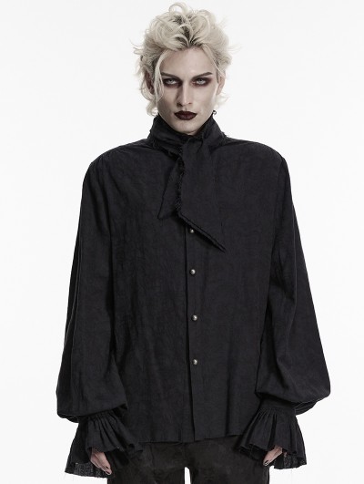 Punk Rave Black Retro Gothic Jacquard Men's Shirt with Detachable Bowtie