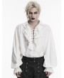 Punk Rave White Gothic Retro Ruffles Lace-Up Collar Shirt for Men
