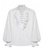Punk Rave White Gothic Retro Ruffles Lace-Up Collar Shirt for Men
