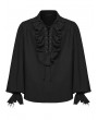 Punk Rave Black Gothic Retro Ruffles Lace-Up Collar Shirt for Men