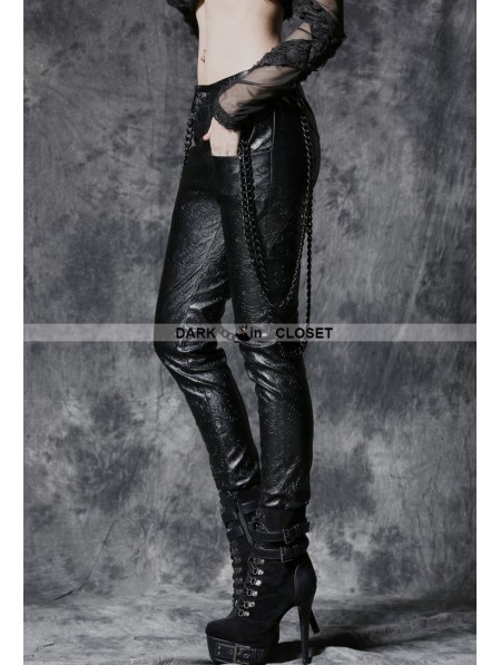 Dark in Love Black Gothic Punk Embossed Leather Pants with Detachable ...