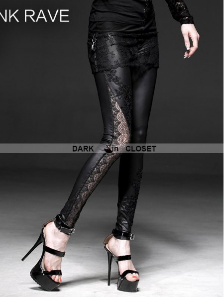 Punk Rave Black Gothic Asymmetric Lace Legging for Women - DarkinCloset.com