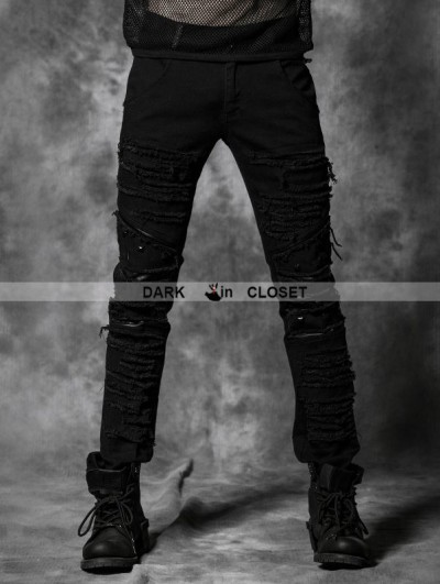 Punk Rave  Black Gothic Punk Rivets Pants for Men