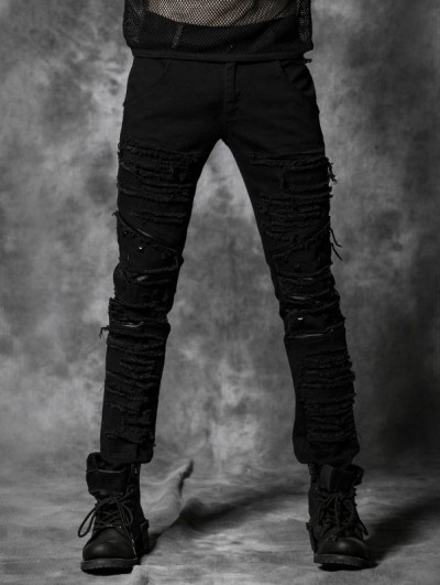 Punk Rave  Black Gothic Punk Rivets Pants for Men