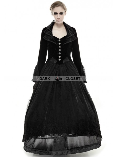 Punk Rave Vintage Black Velvet Gothic Long Coat for Women ...