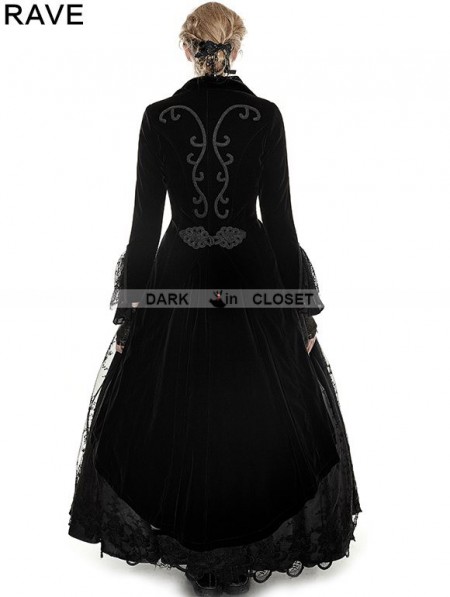 Punk Rave Vintage Black Velvet Gothic Long Coat for Women ...