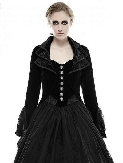 Punk Rave Vintage Black Velvet Gothic Long Coat for Women