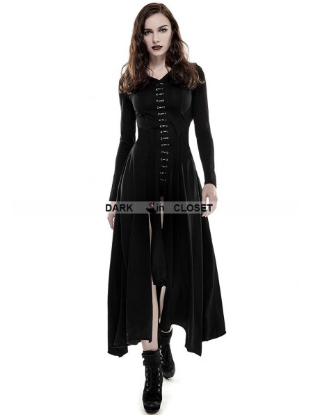 Punk Rave Black Gothic Long Knit Hooded Dress - DarkinCloset.com